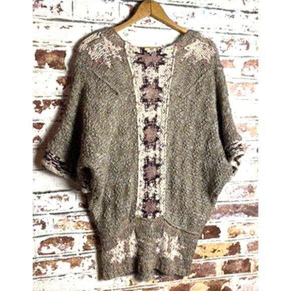 Free People Fair Isle Wool Blend Banded Oversized Short Sleeve Button Cardigan - Picture 5 of 7